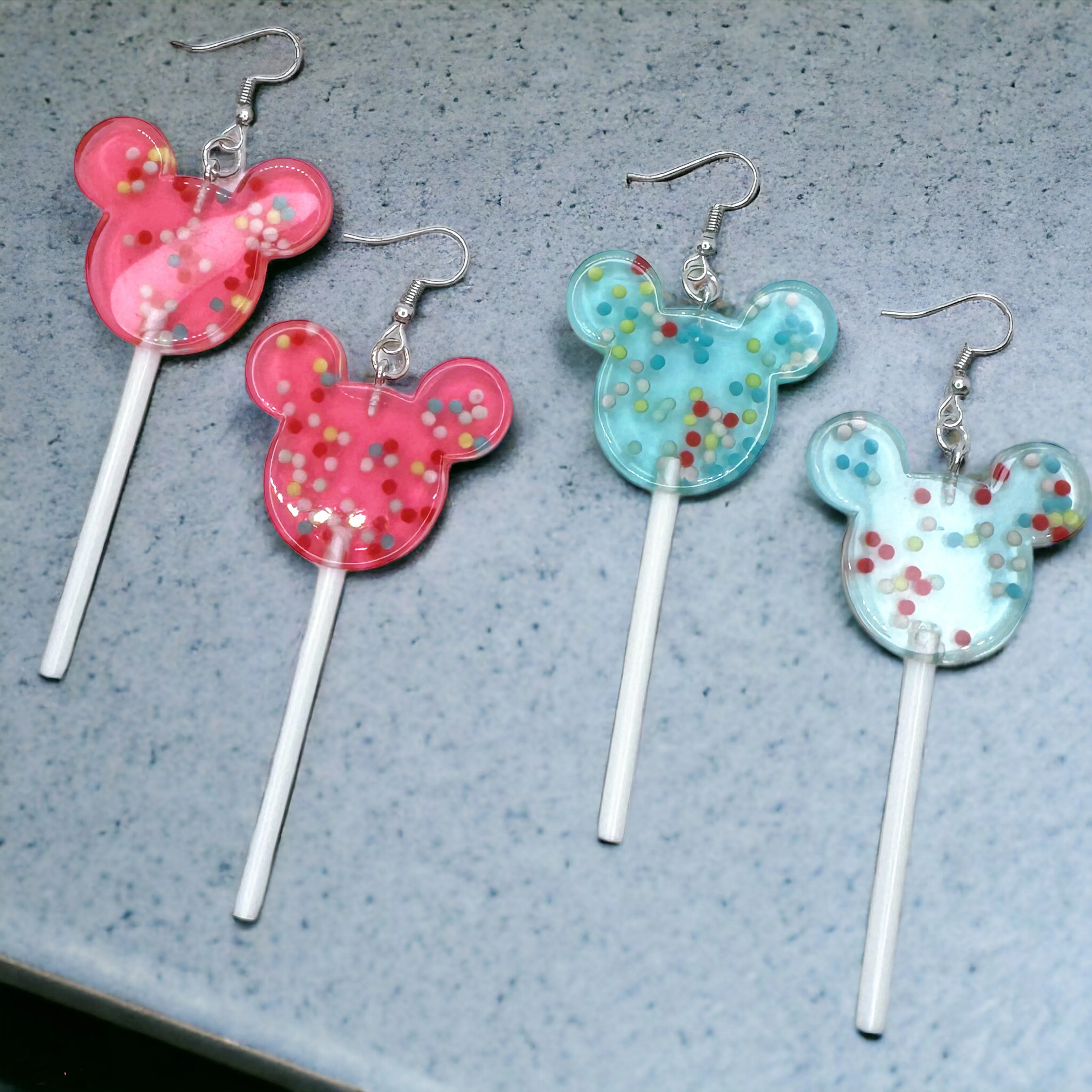 Mouse Ears Lollipop Earrings - Rainbow Earrings, Handmade Jewelry, Lollipop Jewelry, Candy Earrings, Lollipops