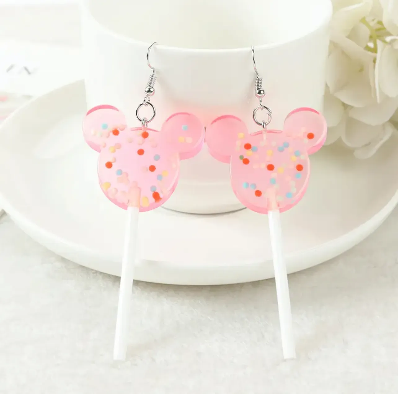 Mouse Ears Lollipop Earrings - Rainbow Earrings, Handmade Jewelry, Lollipop Jewelry, Candy Earrings, Lollipops