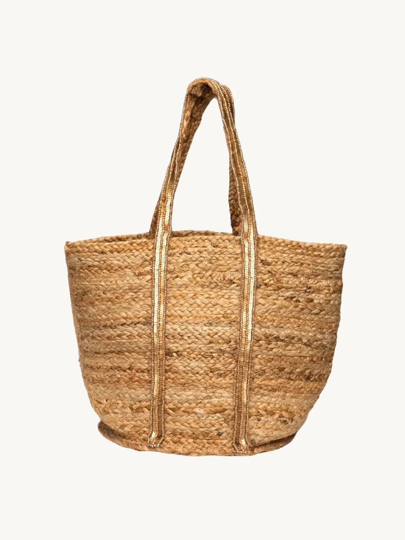 Natural Jute Tote Bag Embroidered Strap