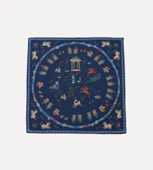 Navy Mughal Leopards Print Wool-Silk Bandana