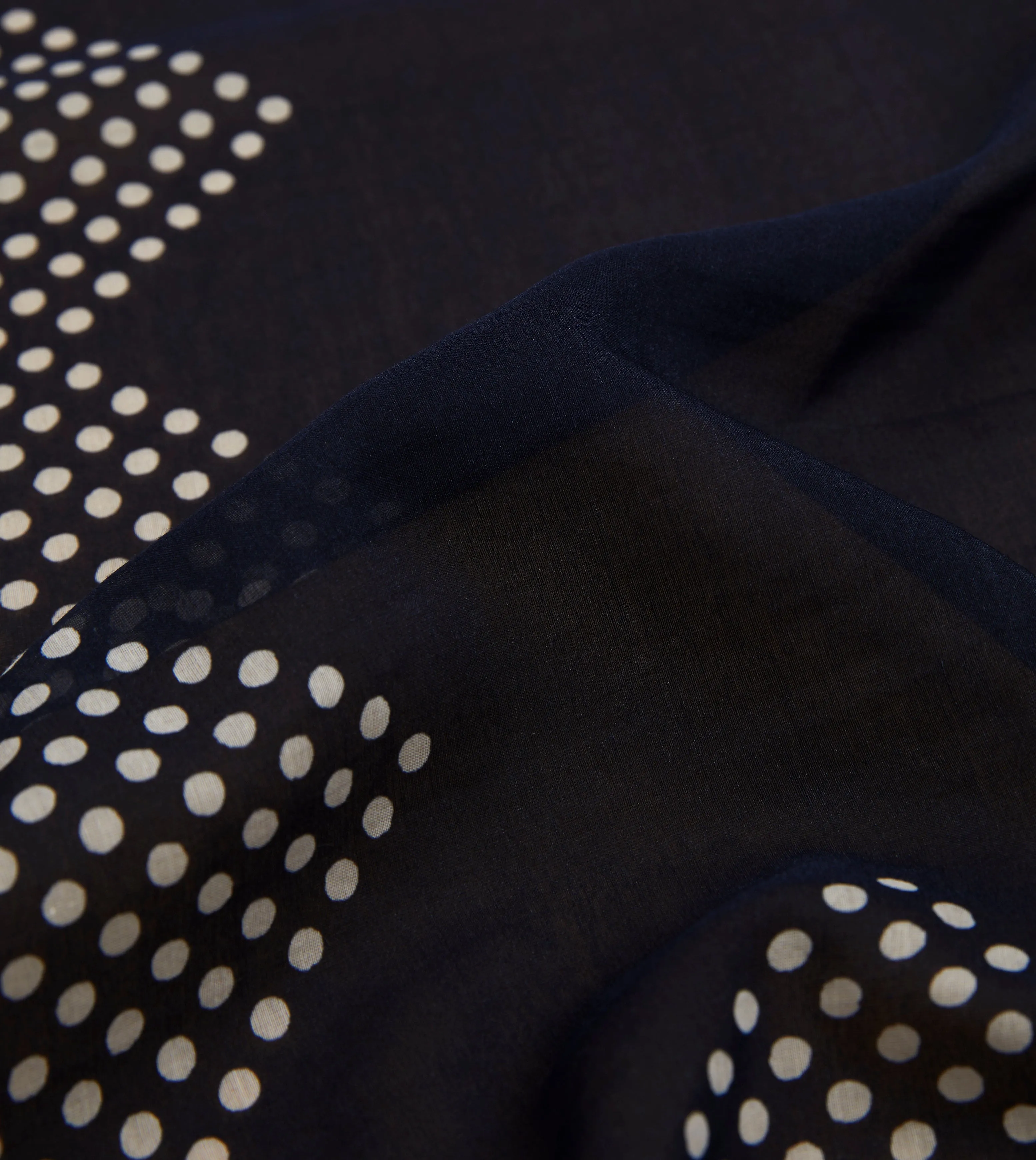 Navy Spots Border Print Silk-Cotton Bandana