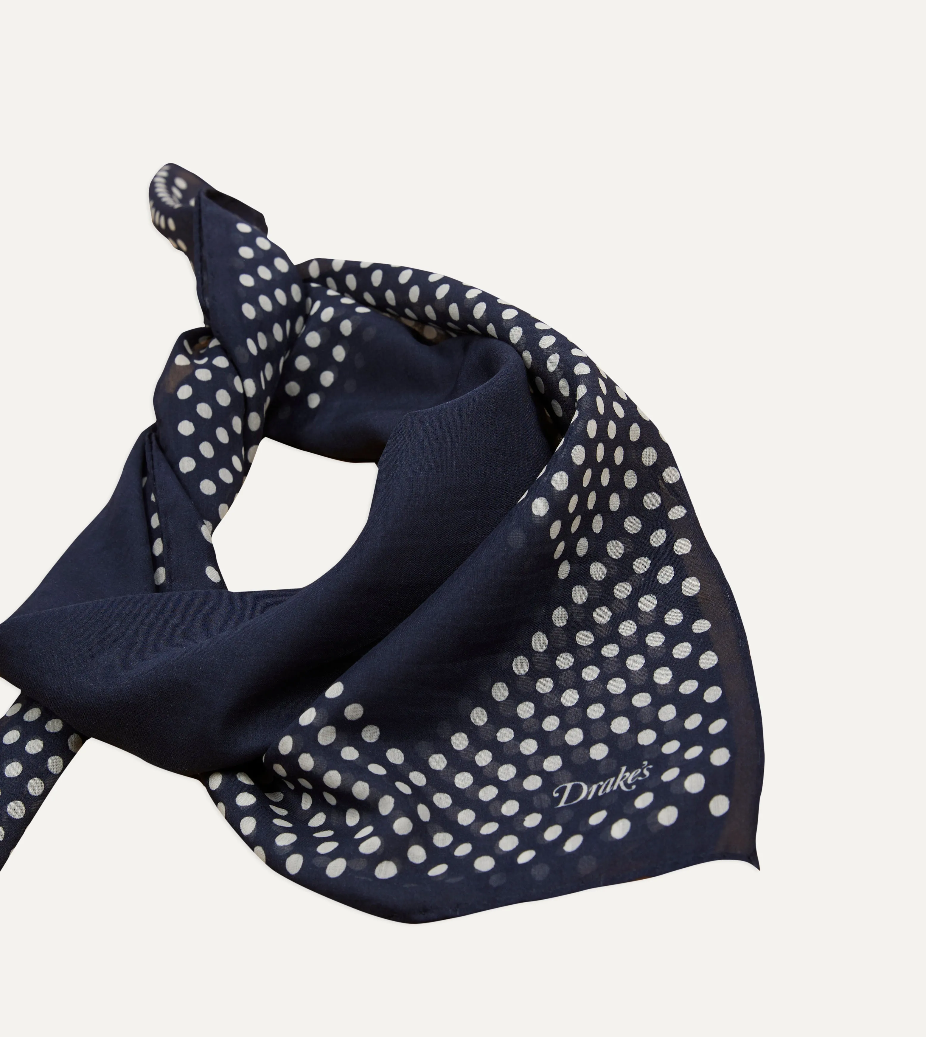 Navy Spots Border Print Silk-Cotton Bandana