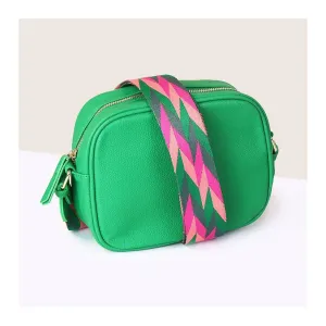 POM Green Vegan Leather Leather Camera Bag With Geo Chevron Strap