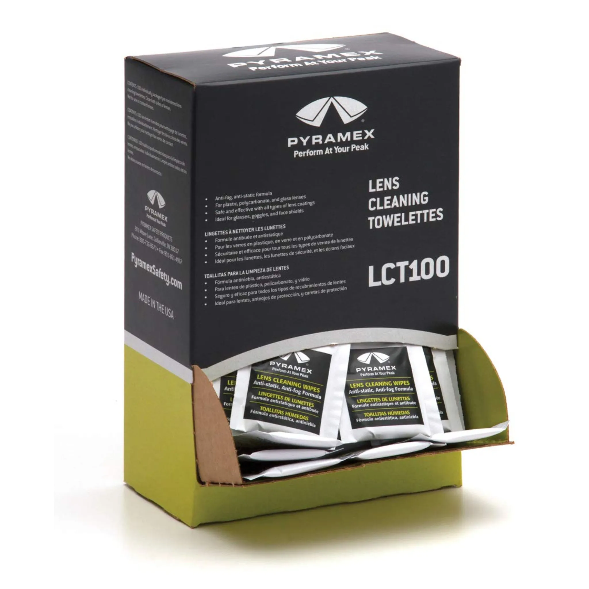 Pyramex LCT100 100 Individually Packaged Lens Cleaning Towelettes in A Box, Box of 100