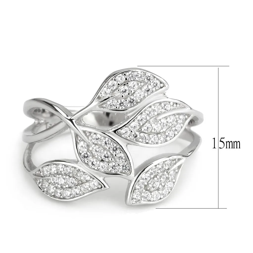 Rhodium 925 Sterling Silver Ring with AAA Grade CZ in Clear for Women Style TS618