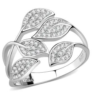 Rhodium 925 Sterling Silver Ring with AAA Grade CZ in Clear for Women Style TS618