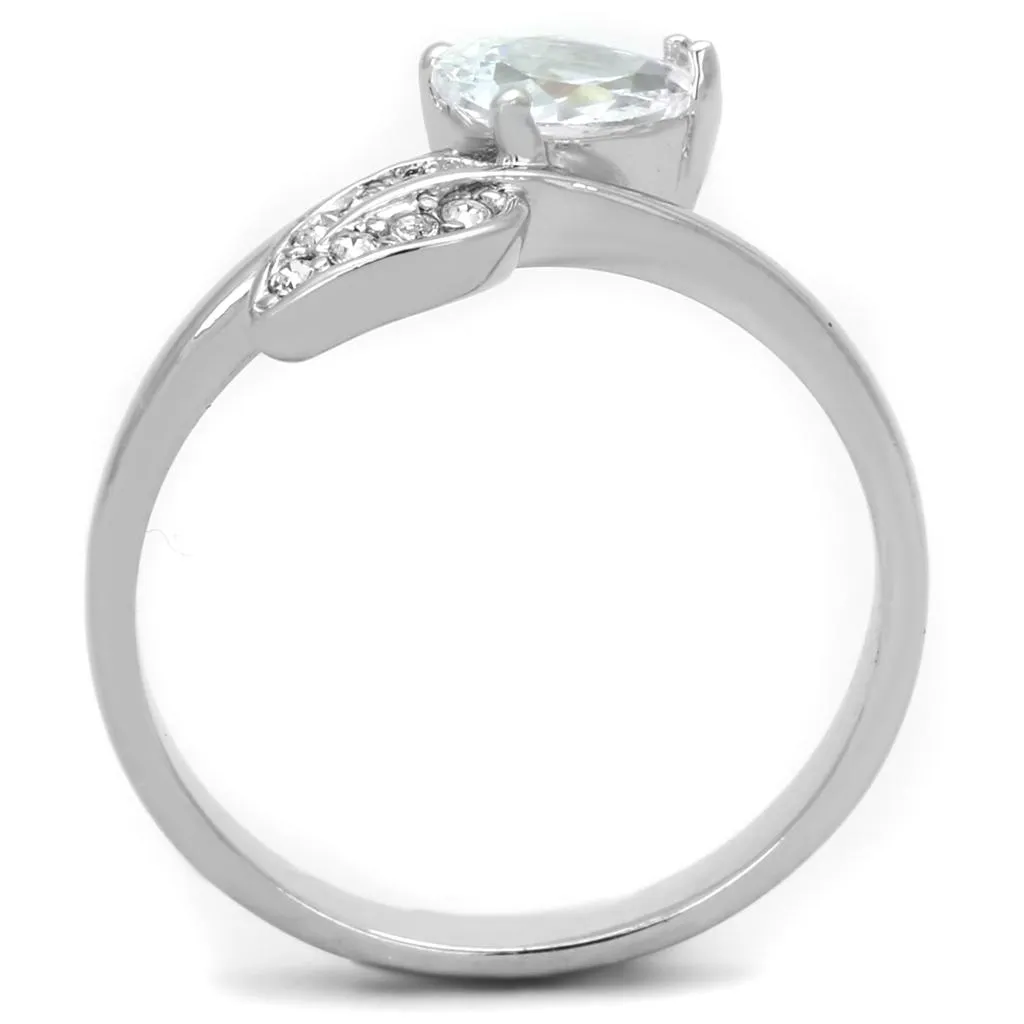 Rhodium Brass Ring with AAA Grade CZ in Clear for Women Style 3W584