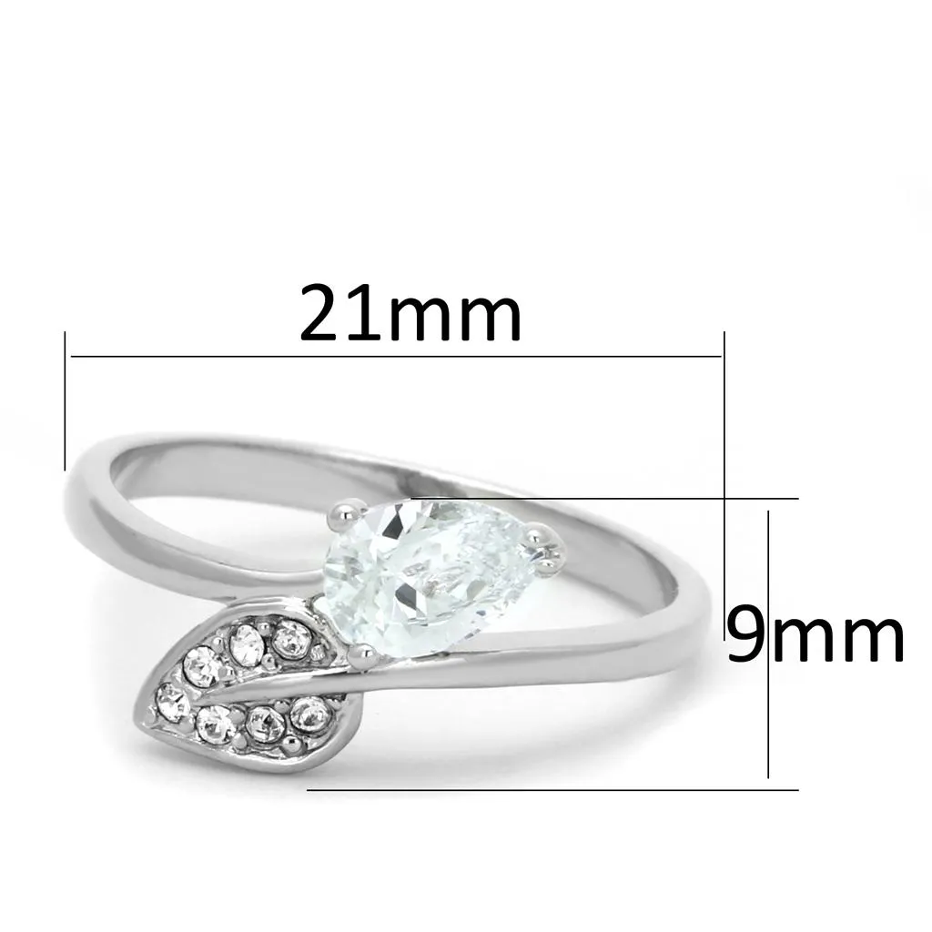 Rhodium Brass Ring with AAA Grade CZ in Clear for Women Style 3W584