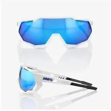 RIDE 100% Eyewear Speedtrap Matte White with - HiPER Blue Multilayer Mirror Lens