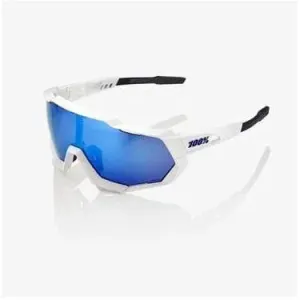 RIDE 100% Eyewear Speedtrap Matte White with - HiPER Blue Multilayer Mirror Lens