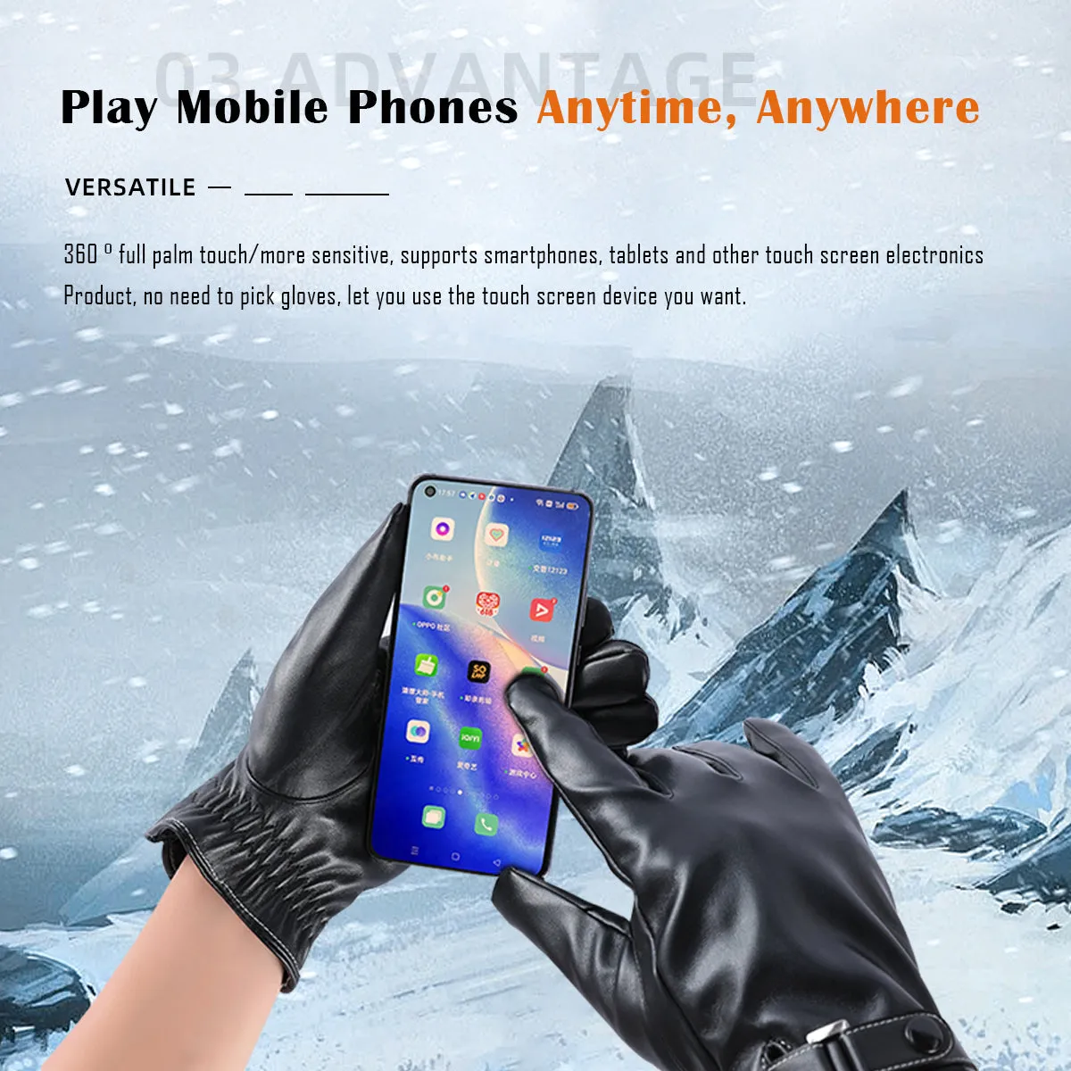 Sidiou Group Winter Touch Screen Gloves Waterproof PU Leather Warm Outdoor Sports Gloves For Motorcycle Climbing Skiing Men Women