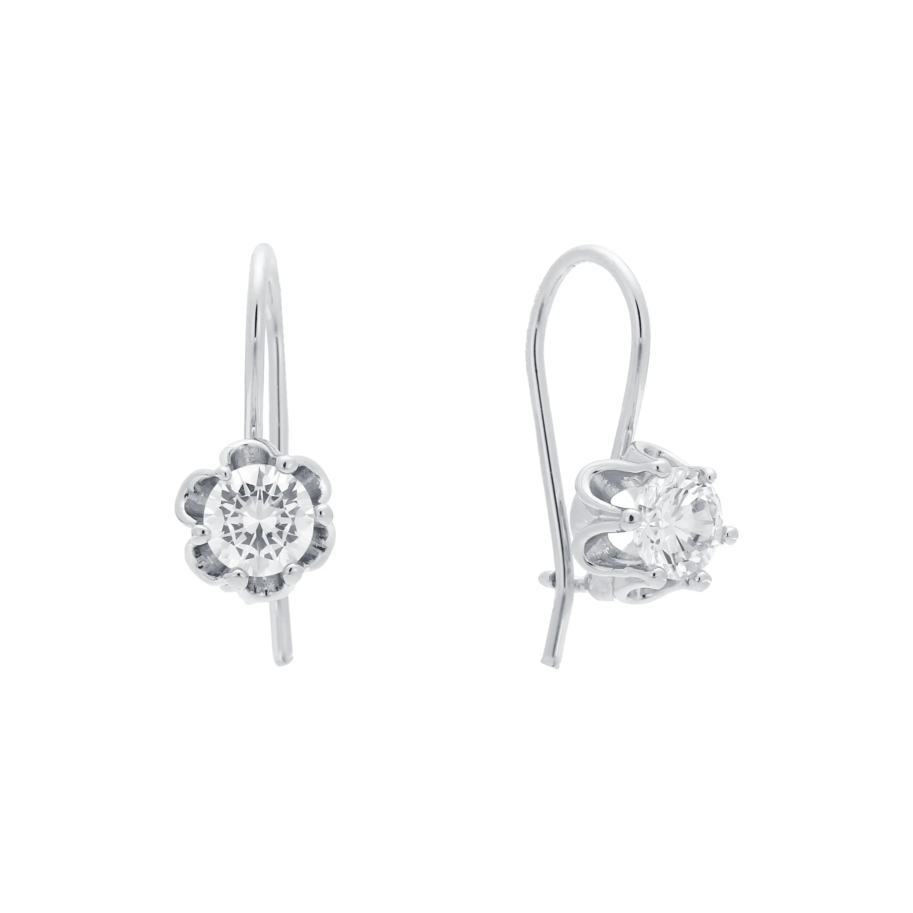 .Solitaire wire hook colorful cz earrings plated in 14K Gold, Rose Gold