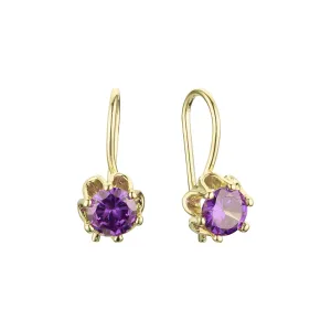 .Solitaire wire hook colorful cz earrings plated in 14K Gold, Rose Gold