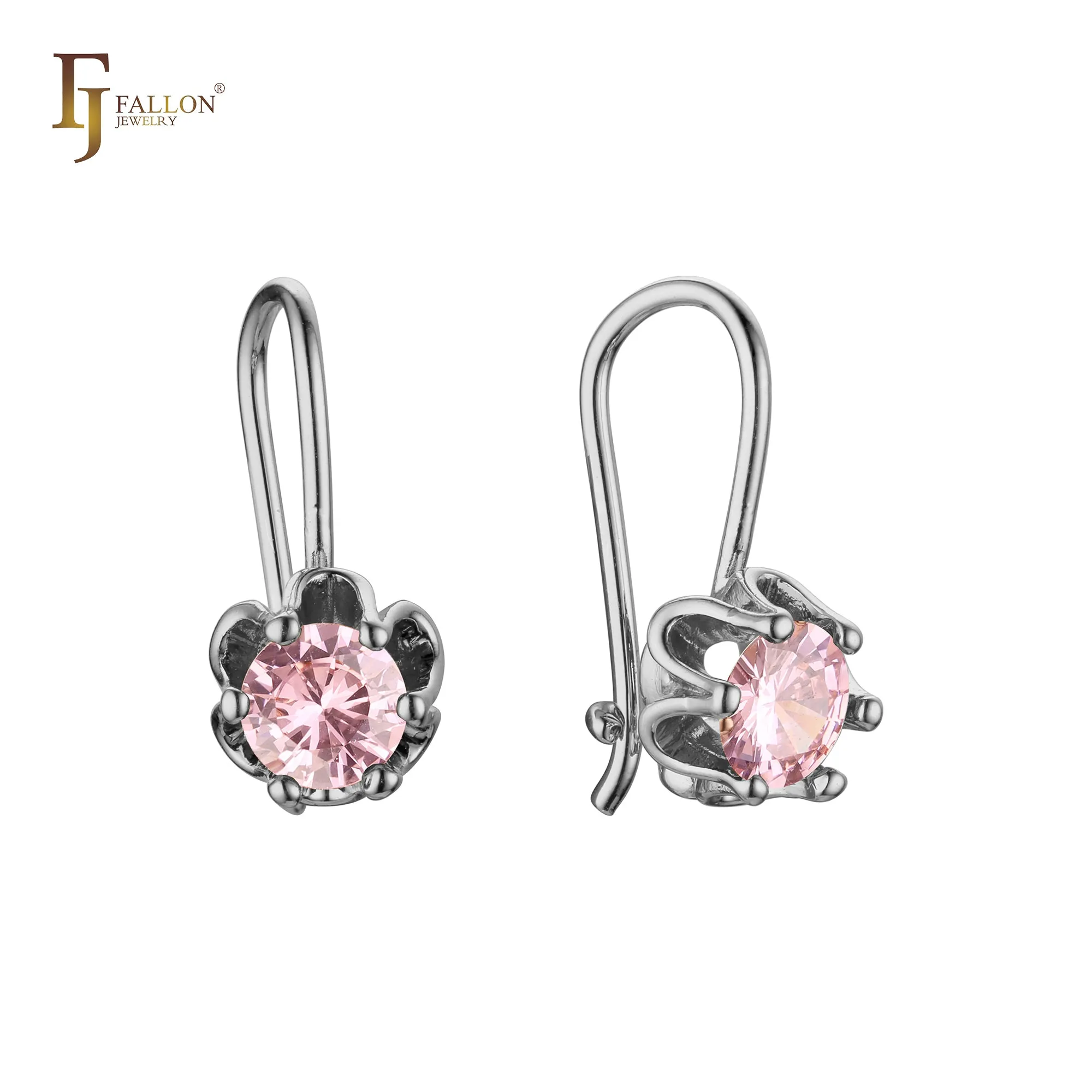 .Solitaire wire hook colorful cz earrings plated in 14K Gold, Rose Gold