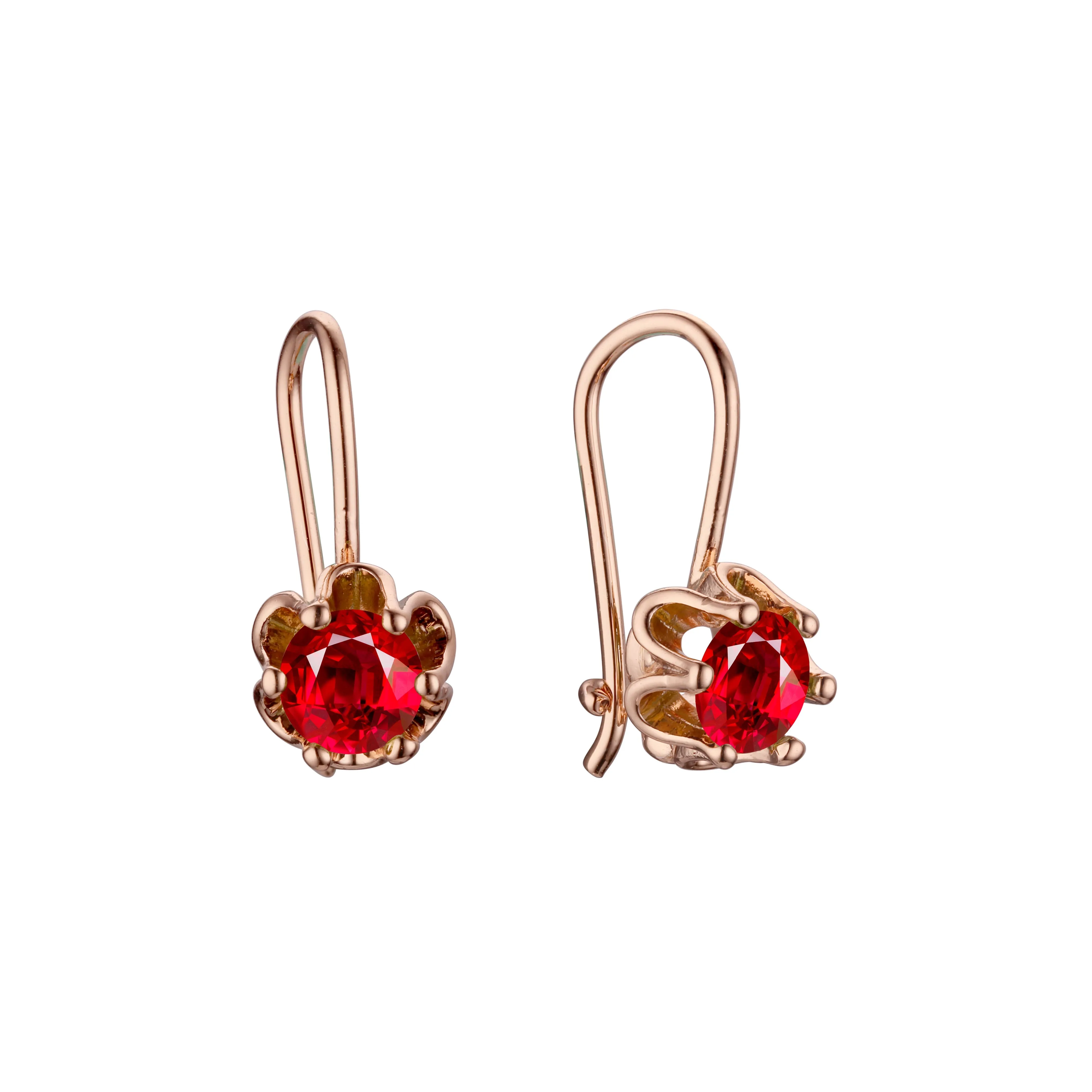 .Solitaire wire hook colorful cz earrings plated in 14K Gold, Rose Gold