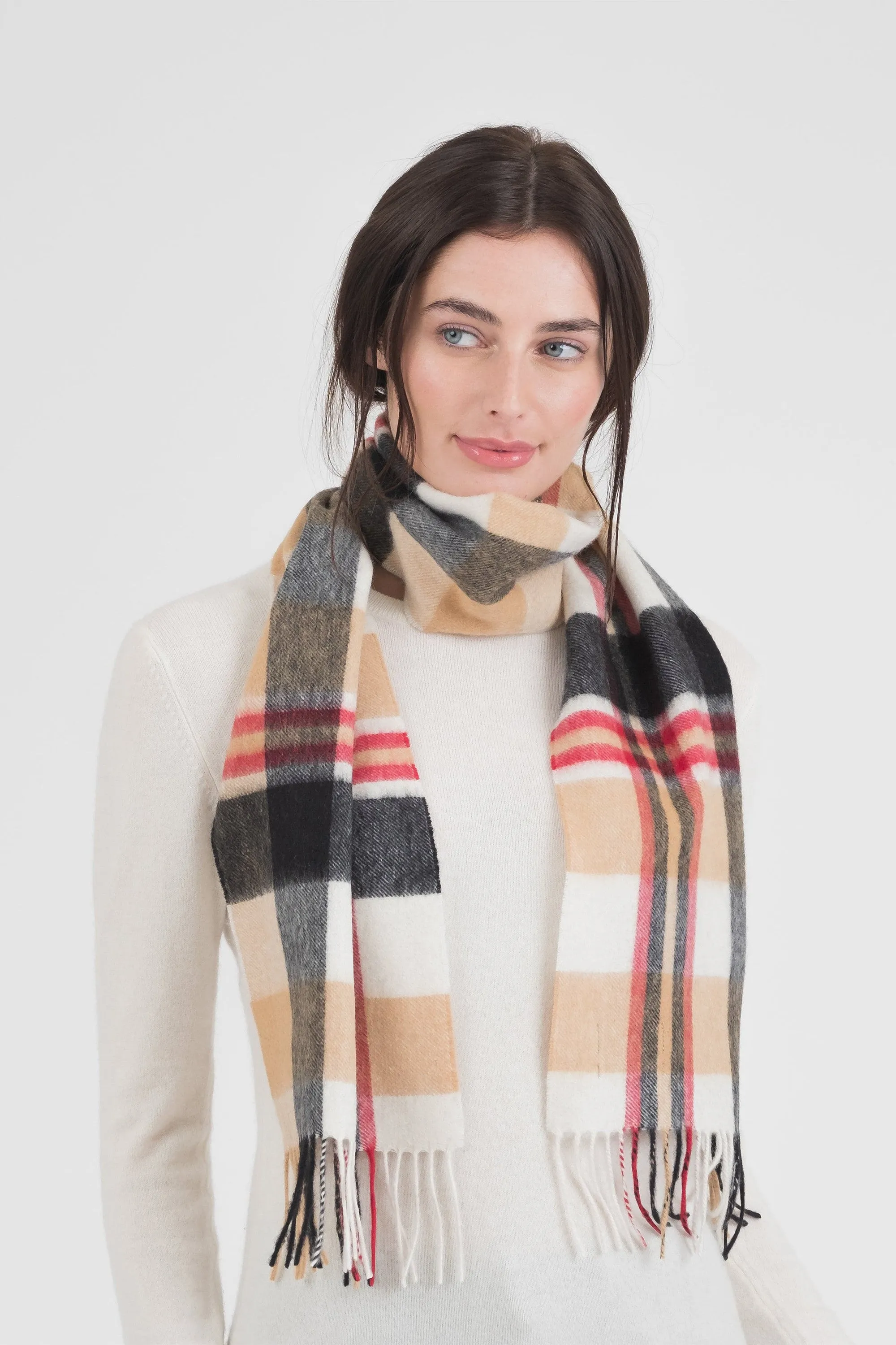 Square Check Cashmere Scarf - Camel