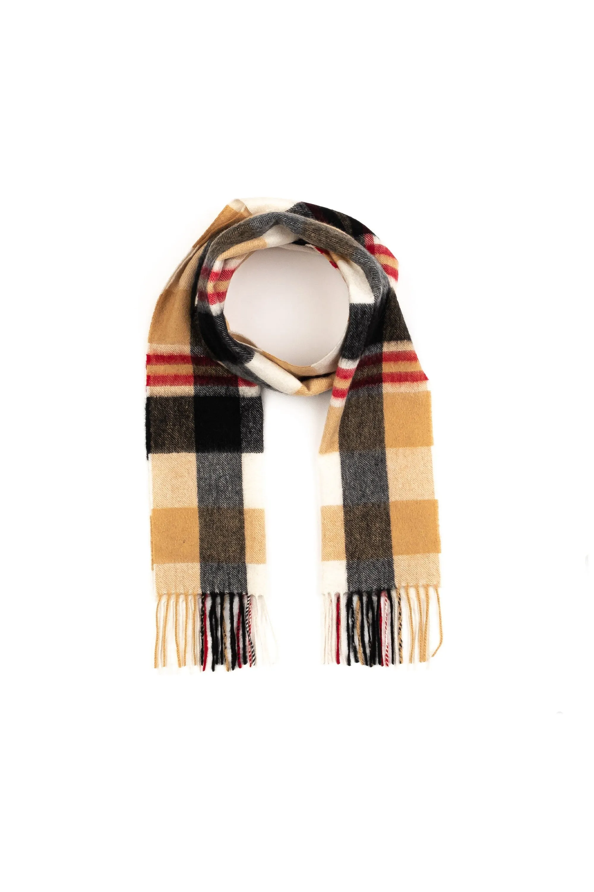 Square Check Cashmere Scarf - Camel