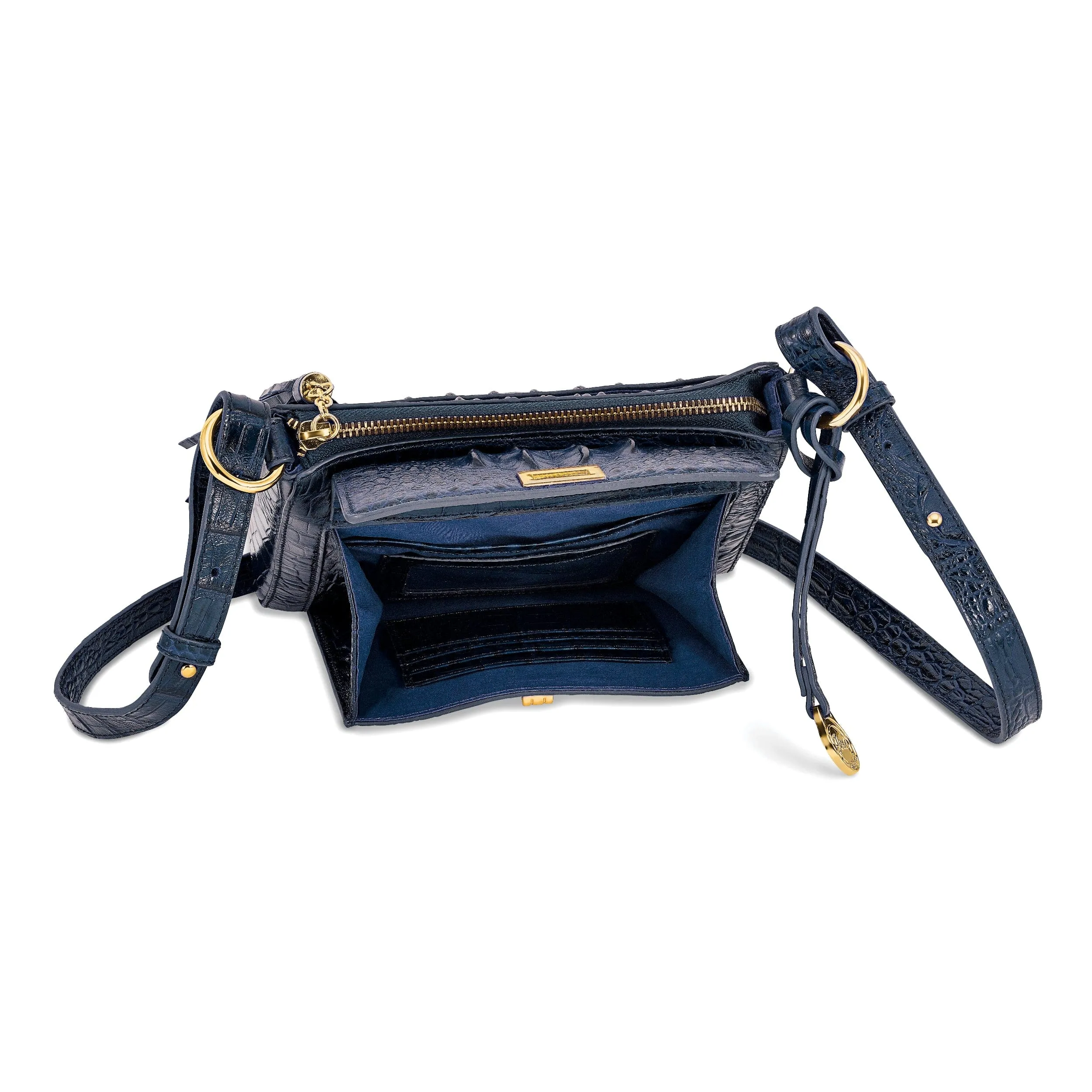 Top Grain Leather Croc Texture Navy Organizer Crossbody Bag