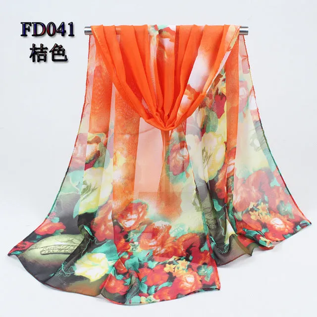 Wholesale 10 colors 2017 new fashion chiffon scarf polyester print autumn summer Pattern silk scarves shawl women