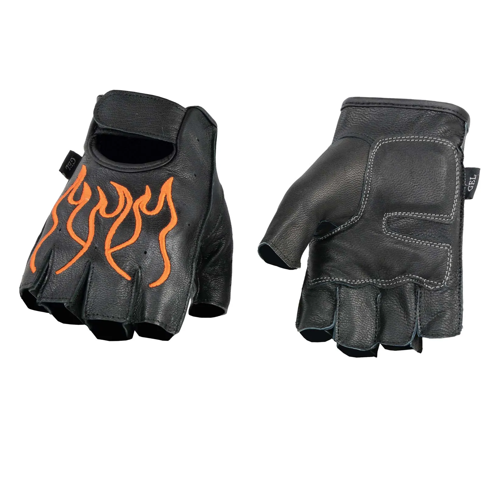 Xelement XG198 Men's Embroidered 'Flamed' Fingerless Black and Orange