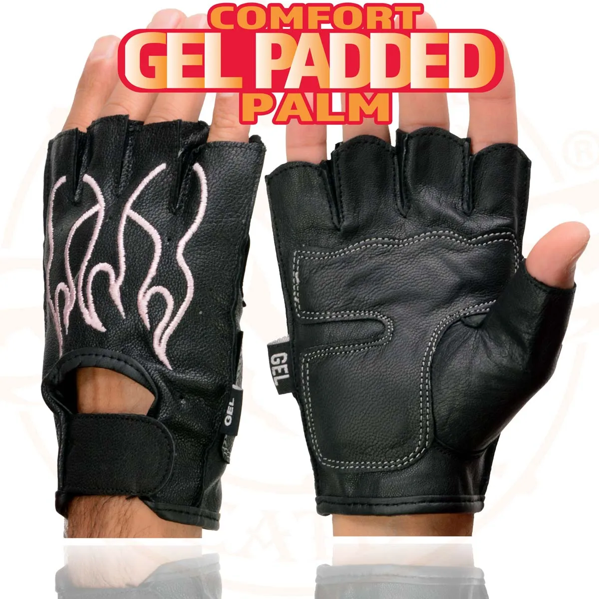 Xelement XG198 Women's Embroidered 'Flamed' Fingerless Black and Pink