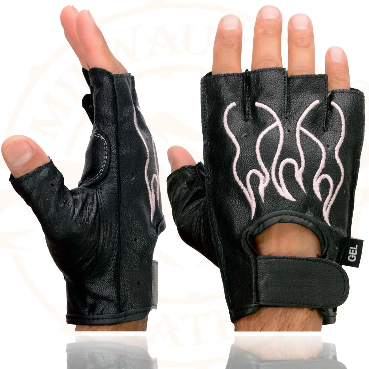 Xelement XG198 Women's Embroidered 'Flamed' Fingerless Black and Pink